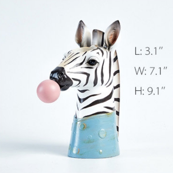 Zebra Blowing Bubble Gum Vase, 9" tall x 4" wide